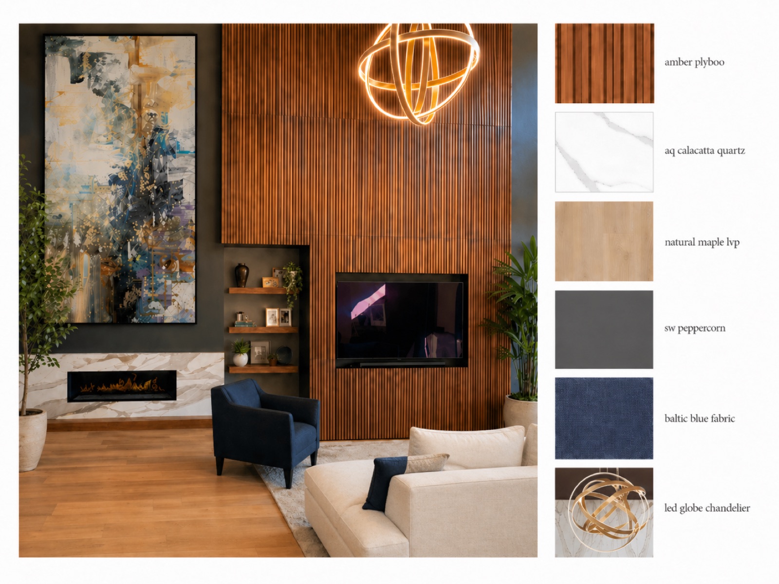 TALL Wall interior composition with documented material and lighting callouts